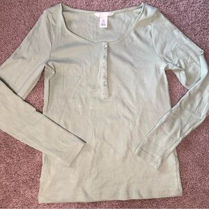 H&M Sage Henley Long Sleeve Tee